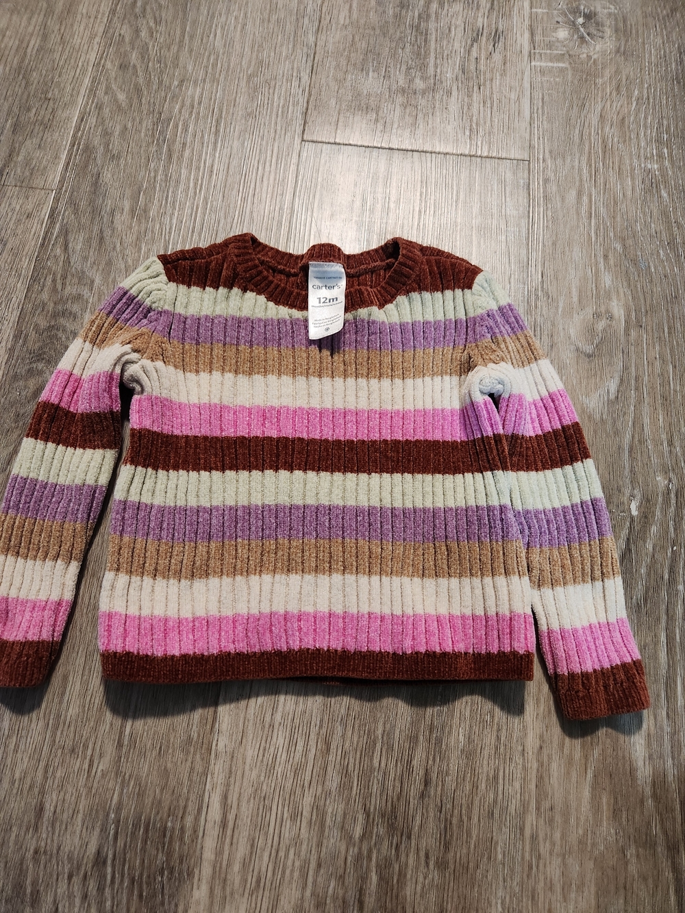 Carter's Multicolor Striped Ribbed Crewneck Sweater - Pink, Purple, Brown, Cream